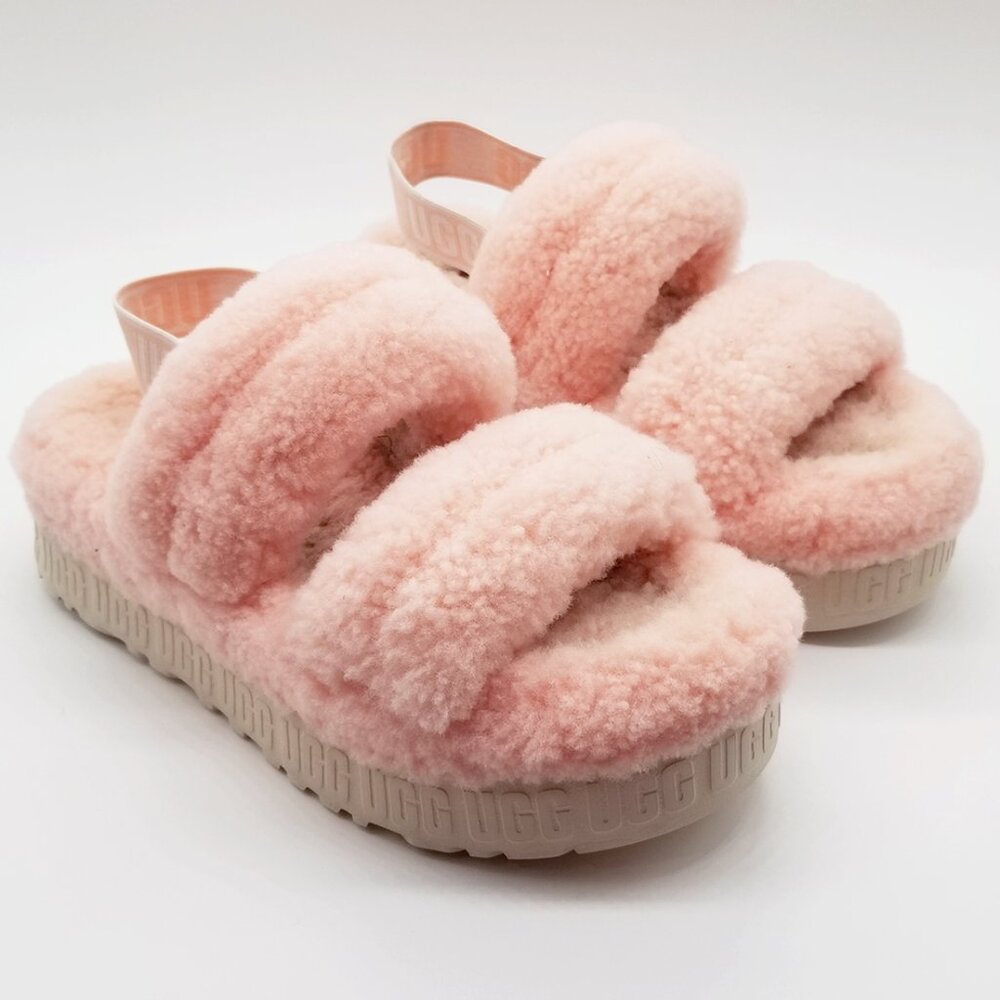 UGG Women's 9 Oh Fluffita Platform Slip On Sheepskin Sherpa Sandal in Pink $110 - Picture 6 of 16